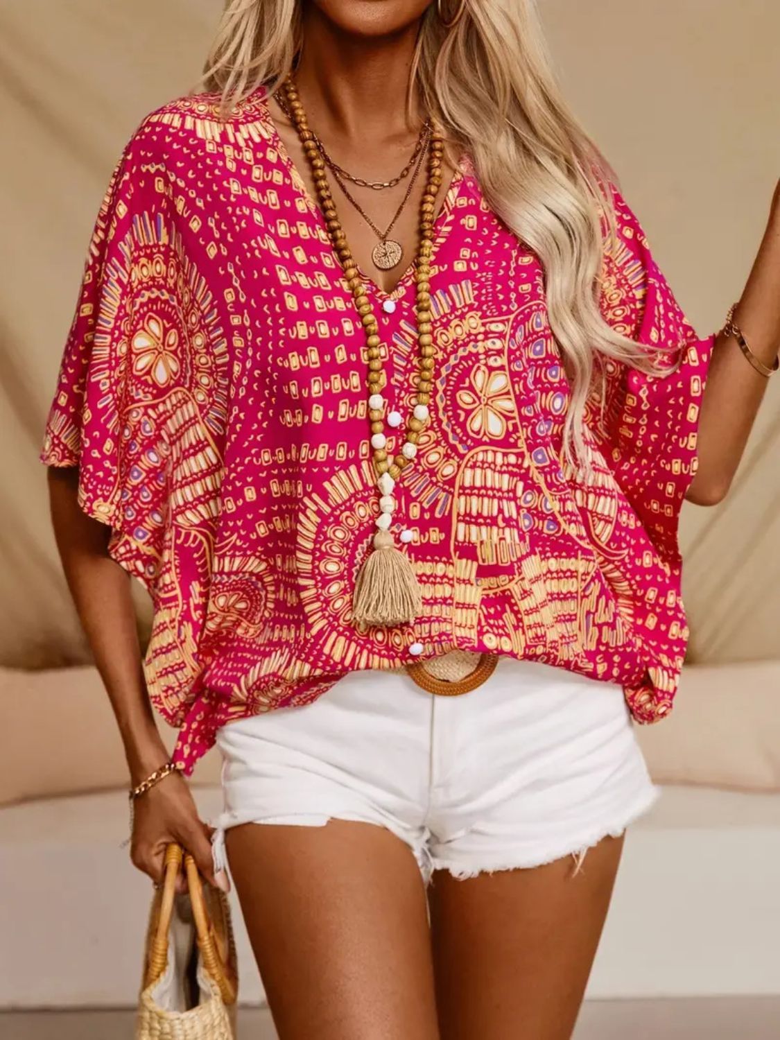 Classic Printed V-Neck Half Sleeve Top with Opaque Fabric | Comfortable Fit for Everyday Wear 3