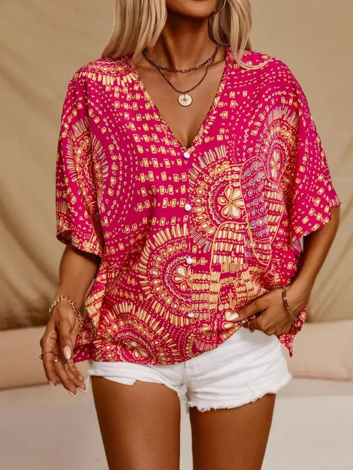 Classic Printed V-Neck Half Sleeve Top with Opaque Fabric | Comfortable Fit for Everyday Wear 4