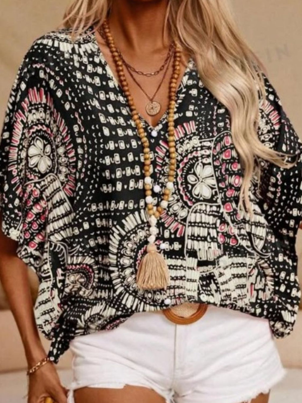 Classic Printed V-Neck Half Sleeve Top with Opaque Fabric | Comfortable Fit for Everyday Wear 5