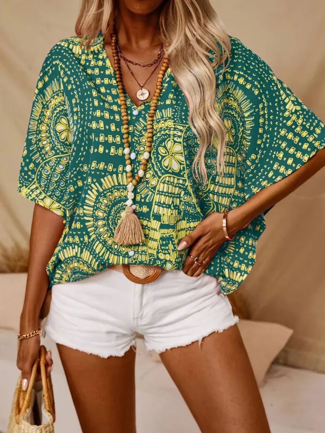 Classic Printed V-Neck Half Sleeve Top with Opaque Fabric | Comfortable Fit for Everyday Wear 8