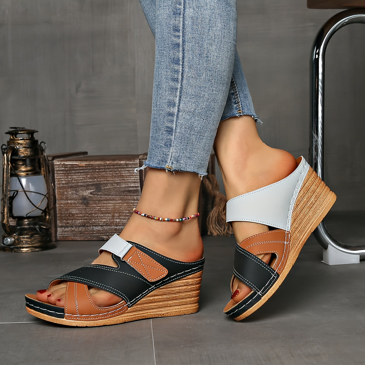 Colourblock Wedge Slides | Women's Cushioned Comfort with Stylish Elevation for Everyday Wear 10