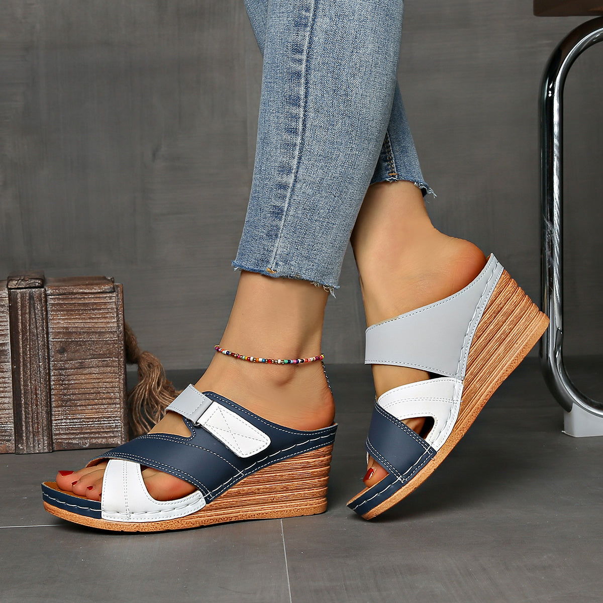 Colourblock Wedge Slides | Women's Cushioned Comfort with Stylish Elevation for Everyday Wear 6