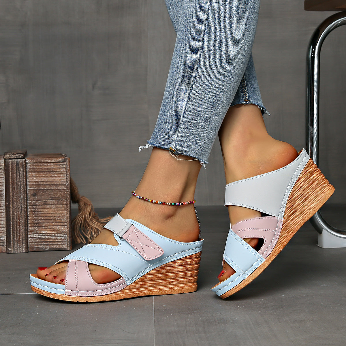 Colourblock Wedge Slides | Women's Cushioned Comfort with Stylish Elevation for Everyday Wear 7
