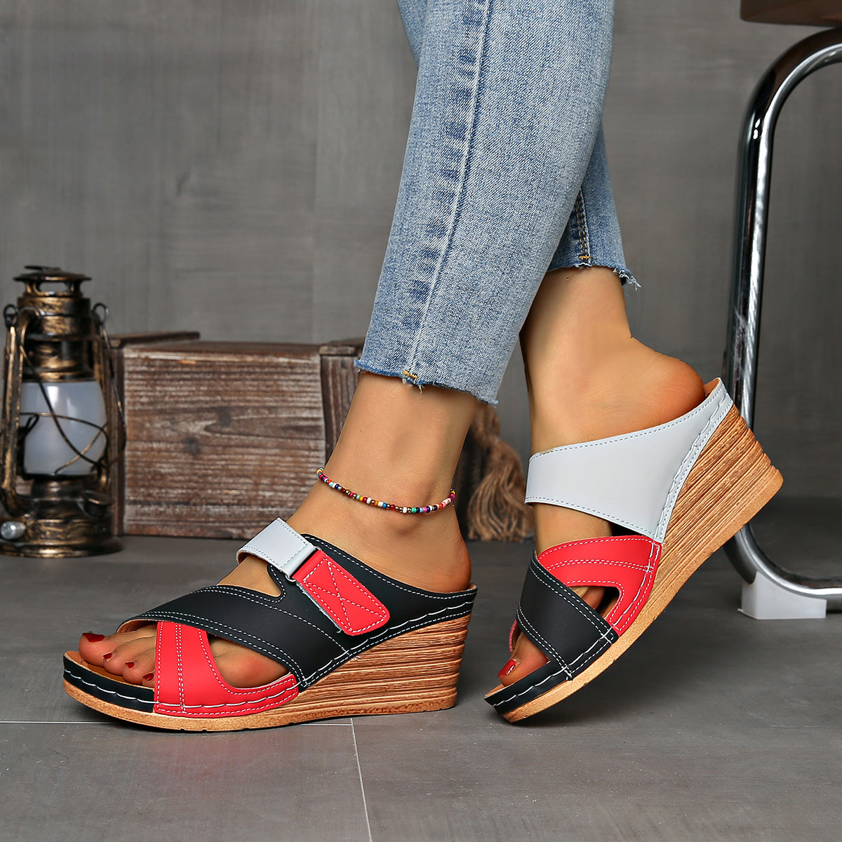 Colourblock Wedge Slides | Women's Cushioned Comfort with Stylish Elevation for Everyday Wear 9