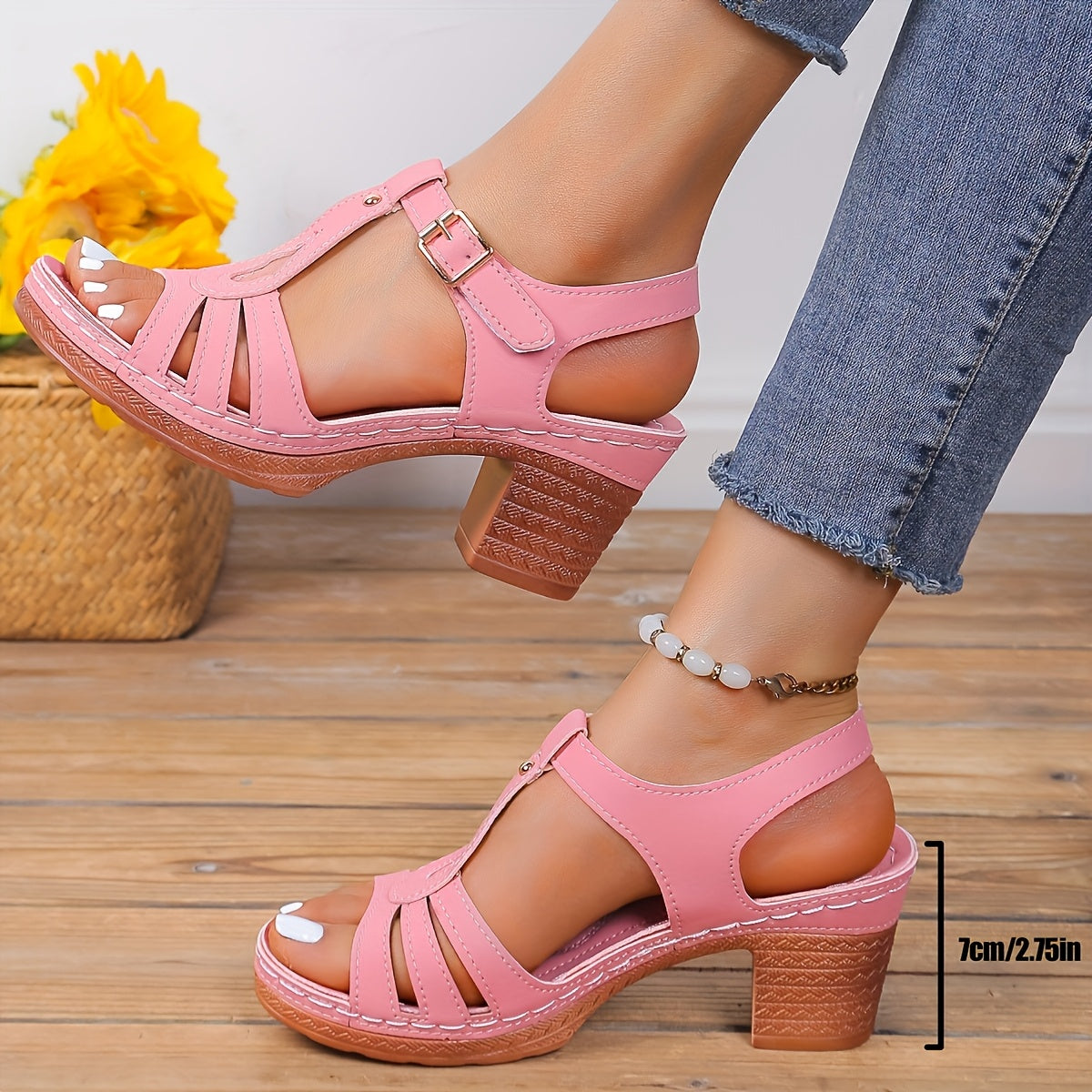 Coral Collection | Women's Sandals with Block Heel & Cushioned Footbed | Vintage Style for All-Day Comfort 4