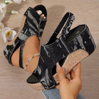 Cork Wedge Sandals | Women's Sandals with Soft Cushioning | Chic Denim Style for All-Day Comfort 1