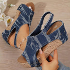 Cork Wedge Sandals | Women's Sandals with Soft Cushioning | Chic Denim Style for All-Day Comfort 3