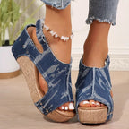 Cork Wedge Sandals | Women's Sandals with Soft Cushioning | Chic Denim Style for All-Day Comfort 4