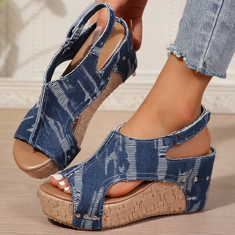 Cork Wedge Sandals | Women's Sandals with Soft Cushioning | Chic Denim Style for All-Day Comfort 5