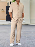 Cotton Blend Loungewear Set with Long Sleeve Shirt and Elastic Waist Pants 0