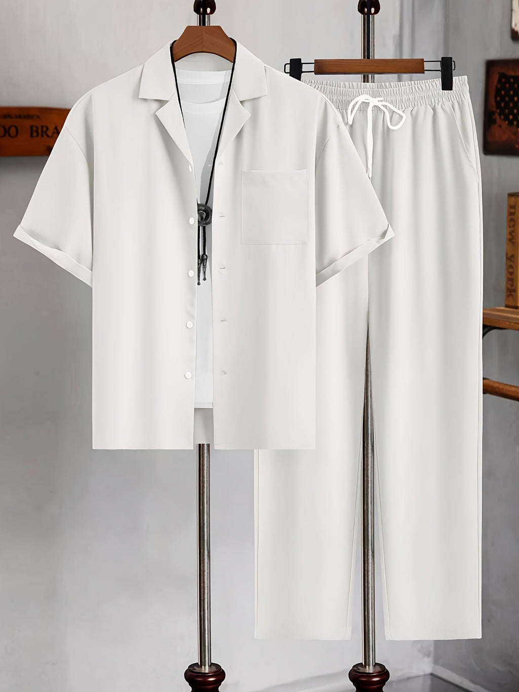 Cotton Blend Loungewear Set with Long Sleeve Shirt and Elastic Waist Pants 4