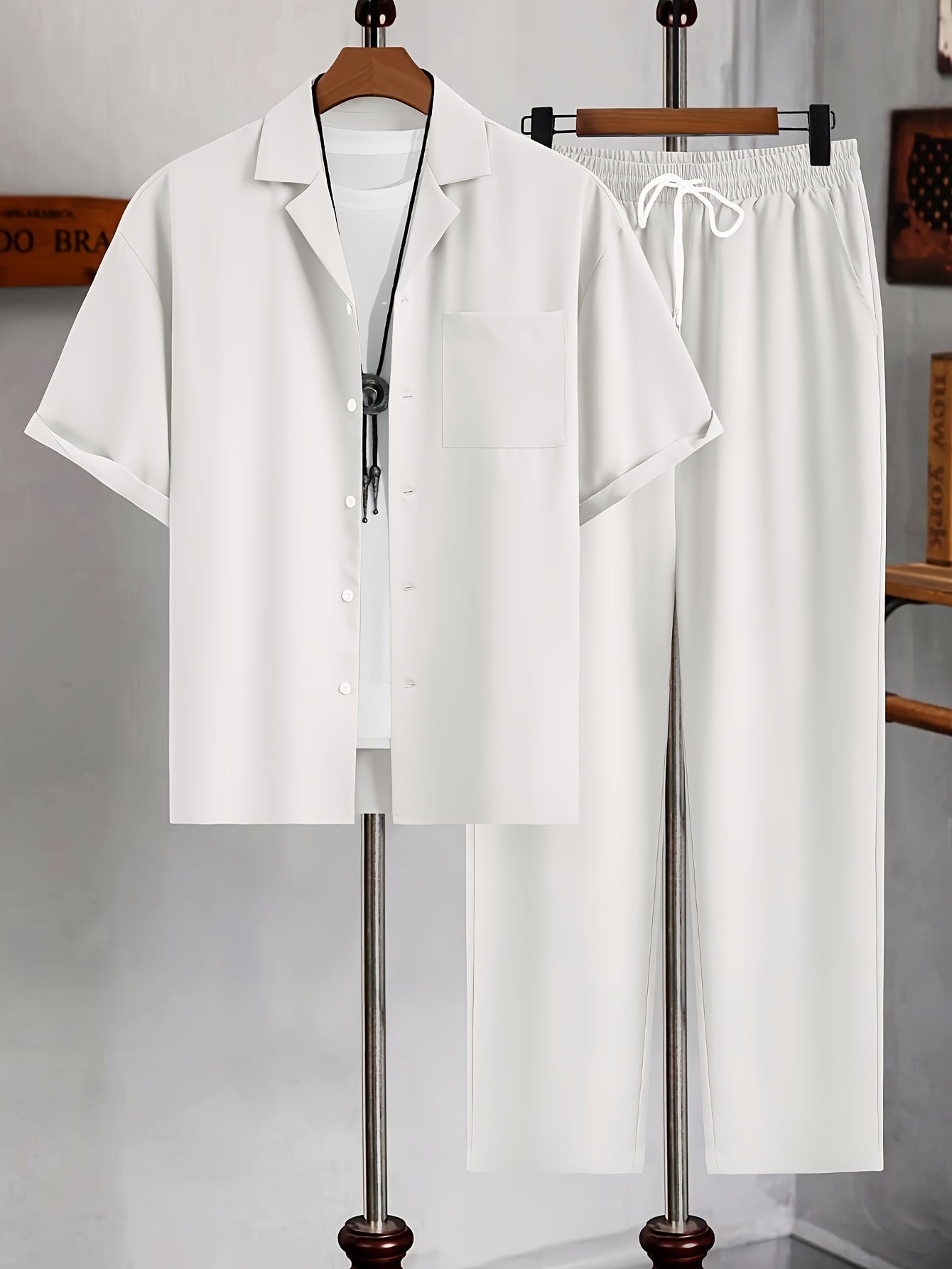 Cotton Blend Loungewear Set with Long Sleeve Shirt and Elastic Waist Pants 4