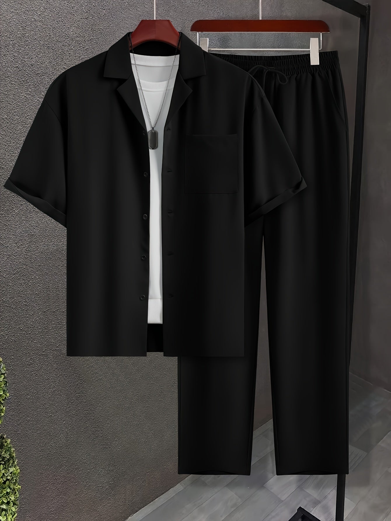 Cotton Blend Loungewear Set with Long Sleeve Shirt and Elastic Waist Pants 5