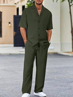 Cotton Blend Loungewear Set with Long Sleeve Shirt and Elastic Waist Pants 7