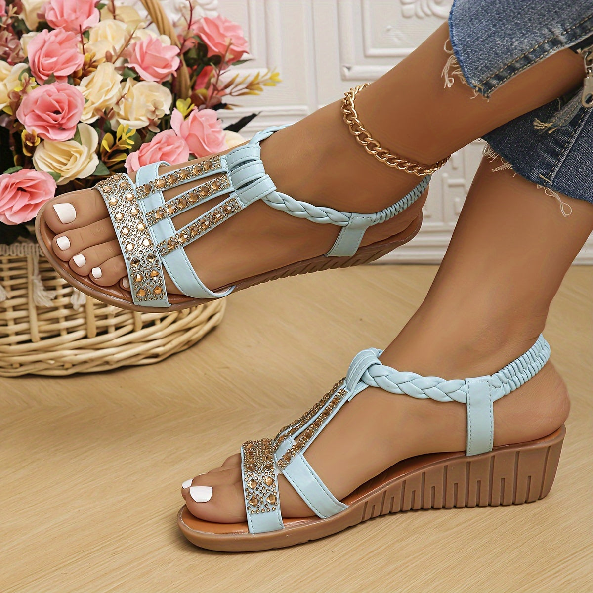 Darby | Women's Sandals with Rhinestone Woven Straps | Elegant Footwear for Summer Style 11