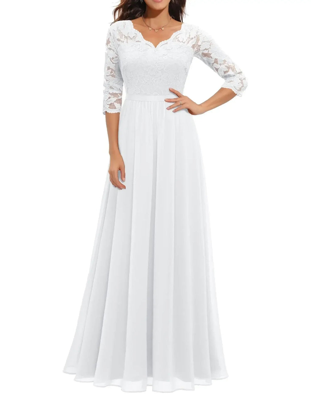 Diane™ | Women's White Lace Maxi Dress with Flattering Bodice | Elegant Fit for Formal Occasions 6