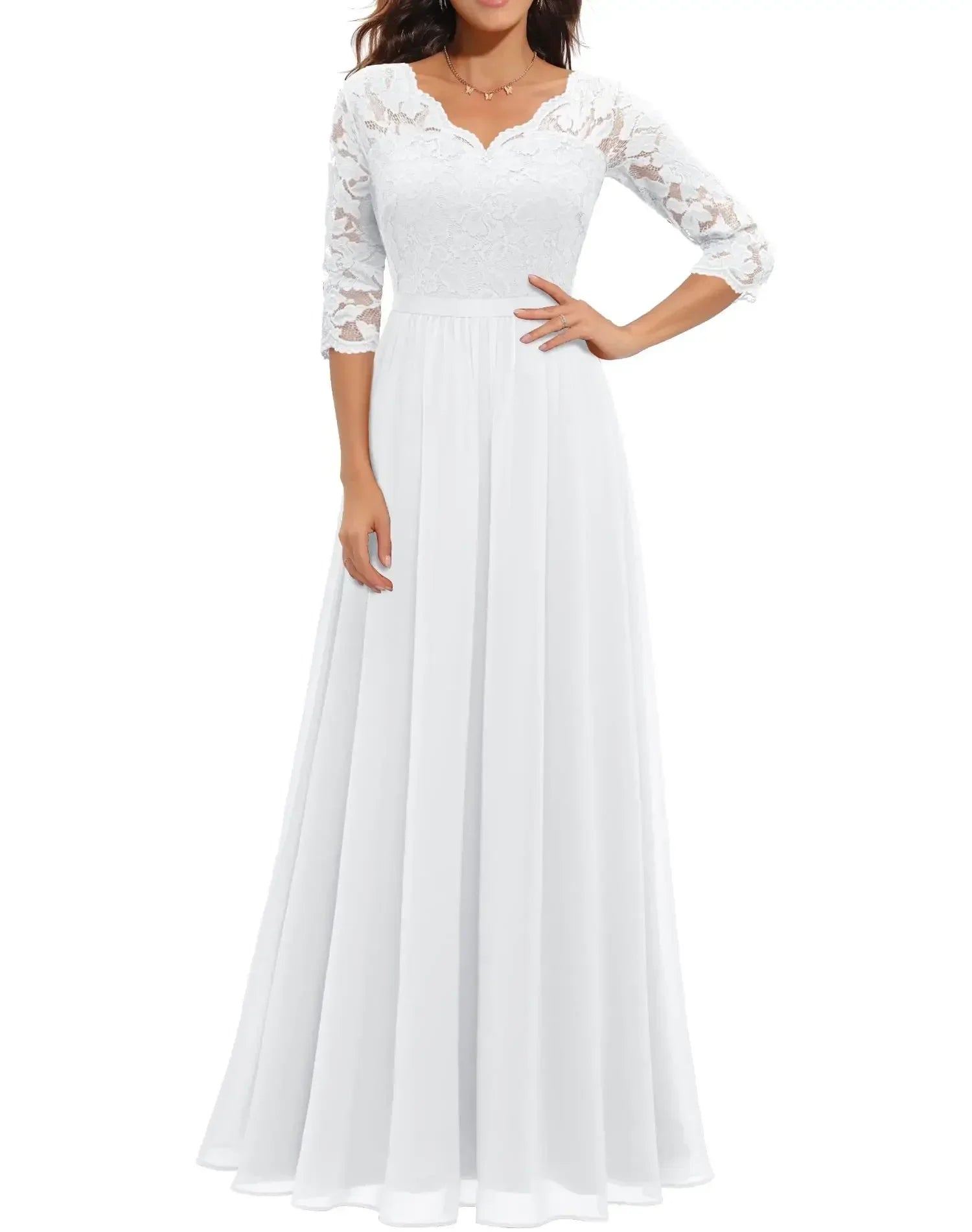 Diane™ | Women's White Lace Maxi Dress with Flattering Bodice | Elegant Fit for Formal Occasions 6