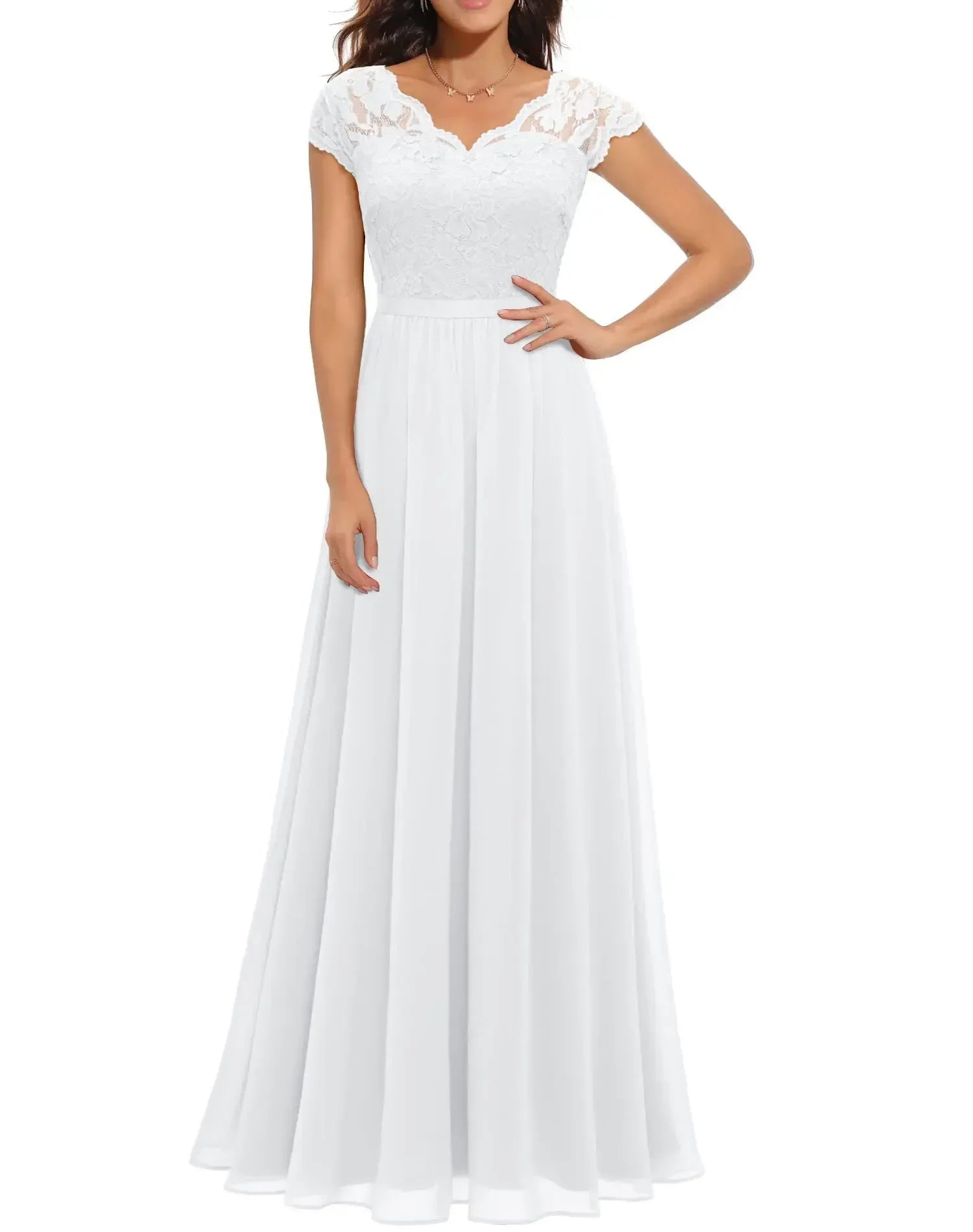 Diane™ | Women's White Lace Maxi Dress with Flattering Bodice | Elegant Fit for Formal Occasions 8