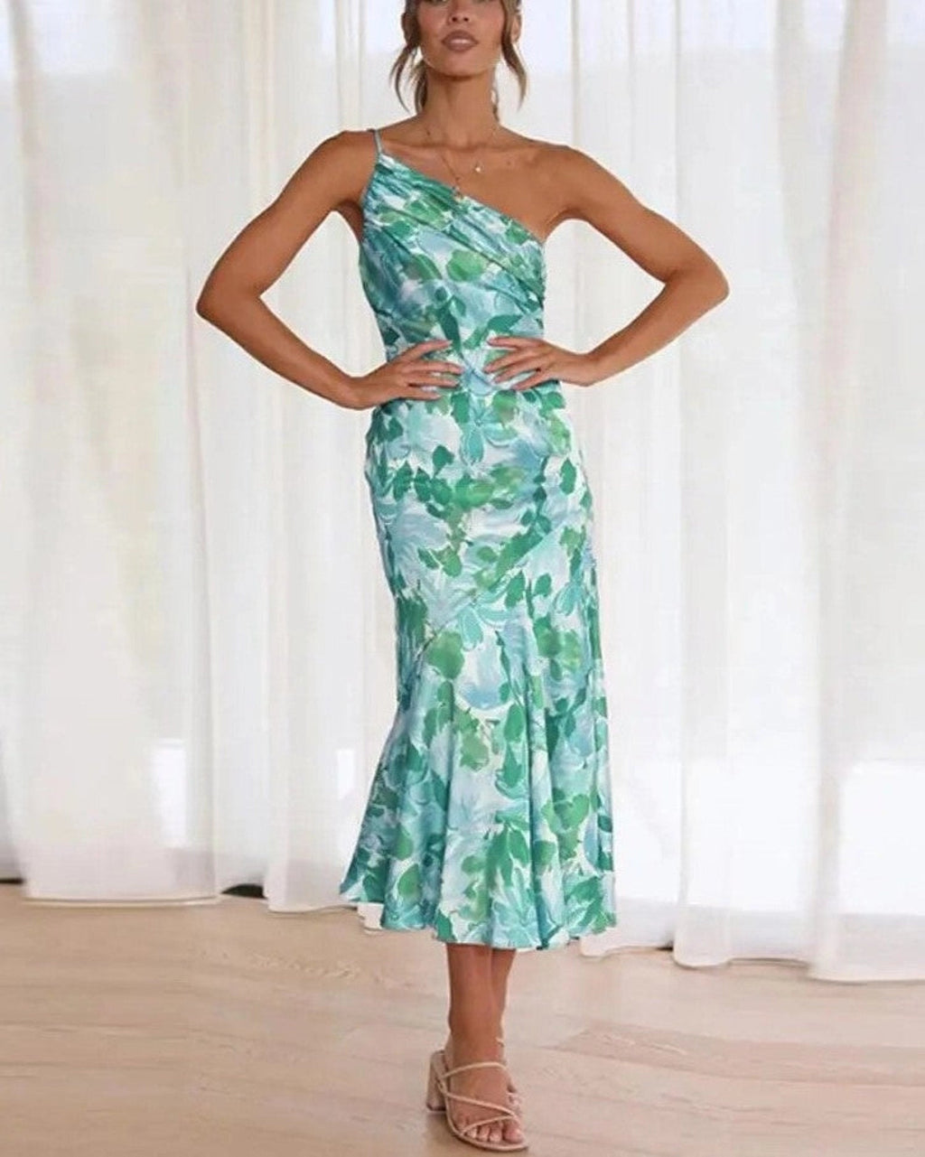 Elegant Collection | Floral Midi Dress with Asymmetric Design | Flattering Silhouette for Effortless Charm 3