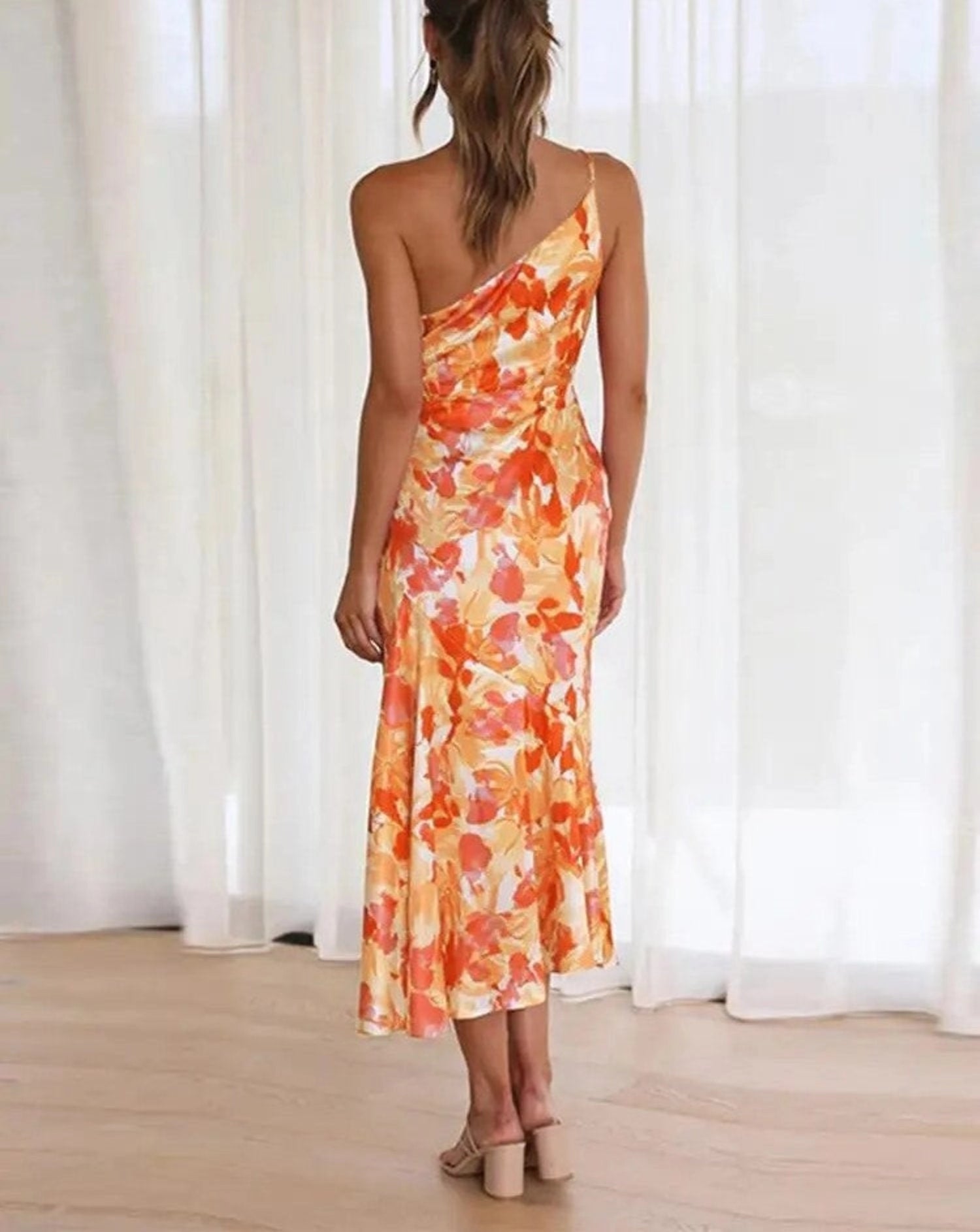Elegant Collection | Floral Midi Dress with Asymmetric Design | Flattering Silhouette for Effortless Charm 8