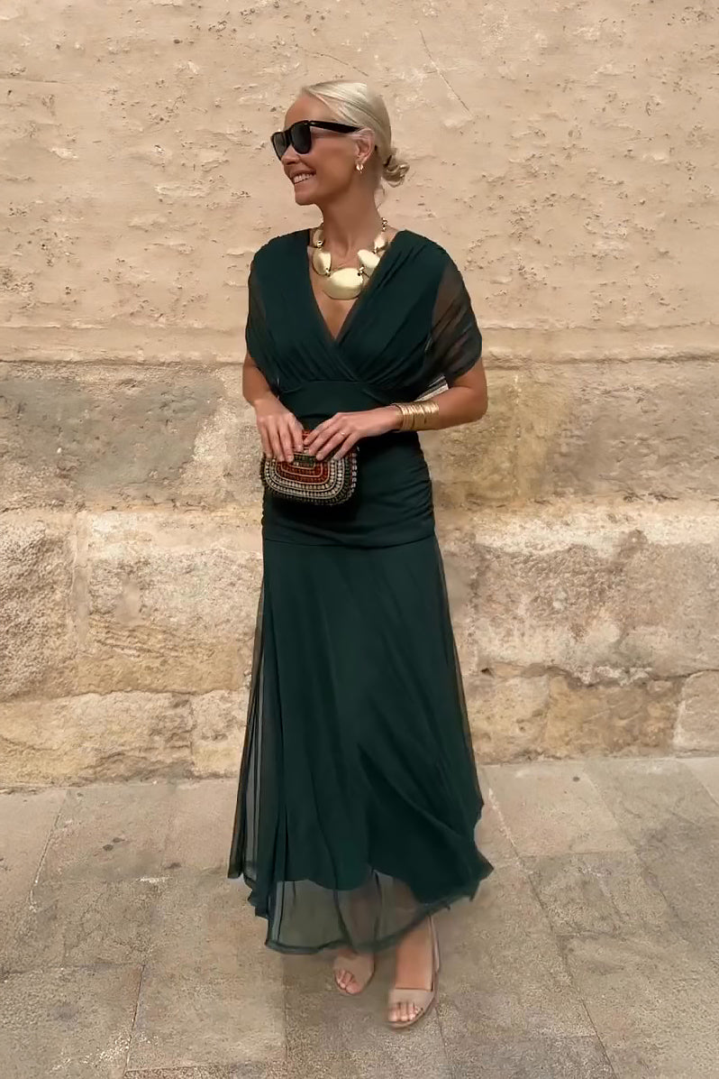 Elegant Collection | V-Neck Maxi Dress with Flowing Skirt | Long Dress for Enchanting Occasions 0