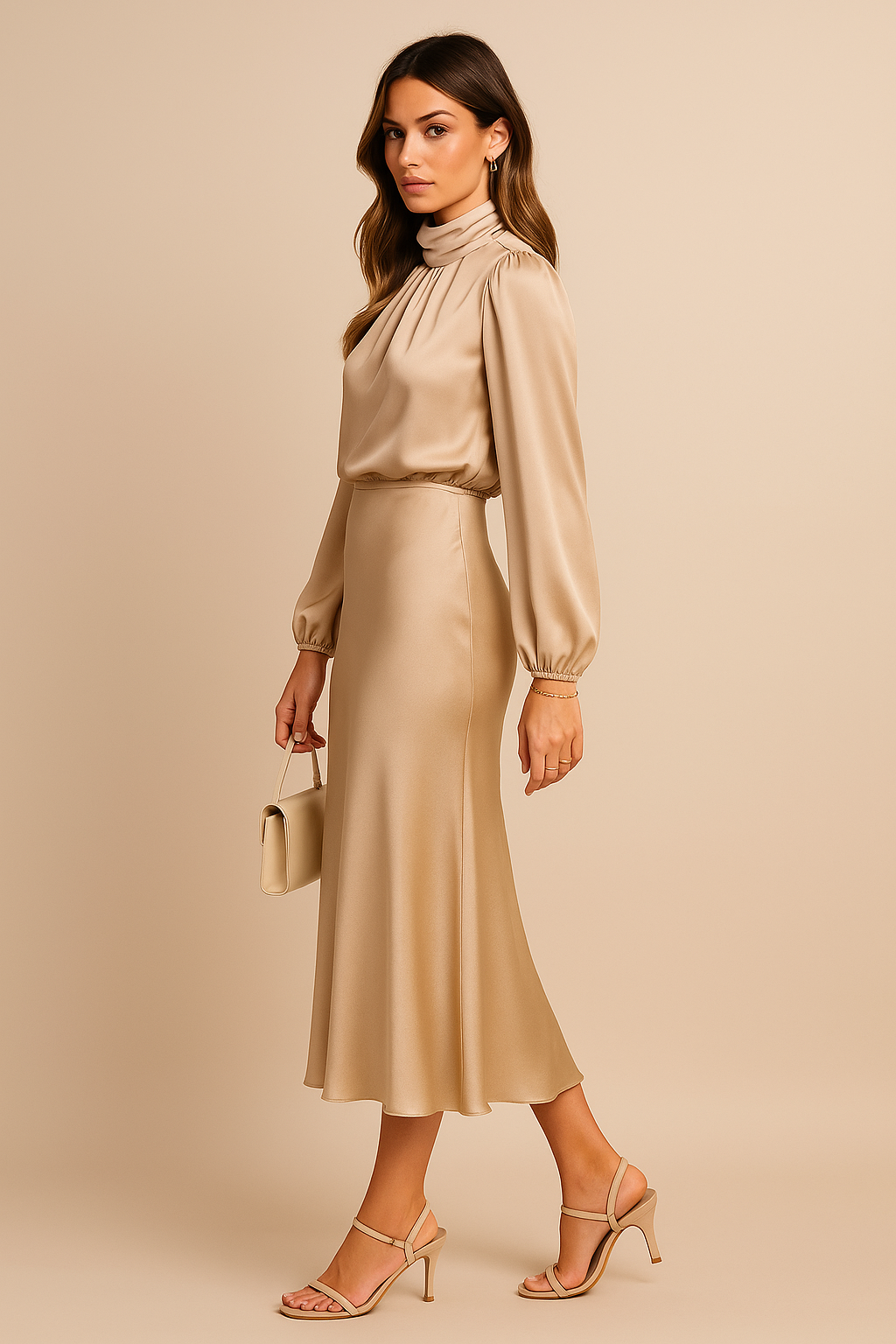 Elegant Collection | White Midi Dress with High Waist Design | Timeless Style for Any Occasion