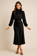 Elegant Collection | White Midi Dress with High Waist Design | Timeless Style for Any Occasion