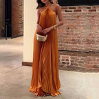 Elegant Collection | Women's Maxi Dress with Pleated Halter Neck Design | Flattering Summer Style for Effortless Elegance 0