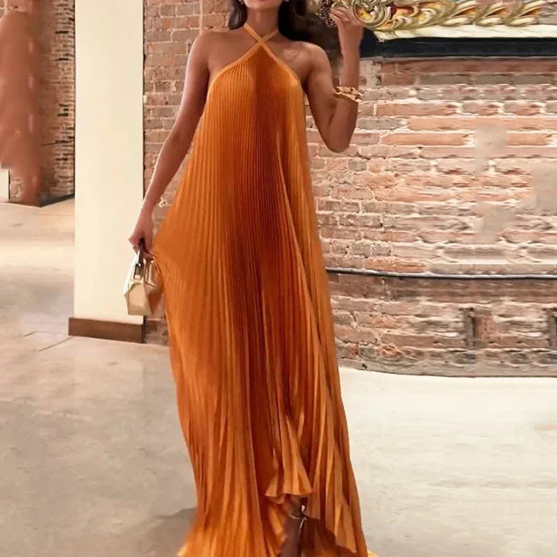 Elegant Collection | Women's Maxi Dress with Pleated Halter Neck Design | Flattering Summer Style for Effortless Elegance 1