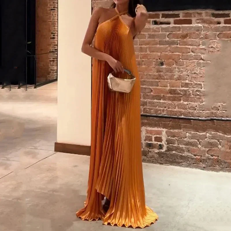 Elegant Collection | Women's Maxi Dress with Pleated Halter Neck Design | Flattering Summer Style for Effortless Elegance 2