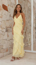 Elegant Collection | Women's Ruffle Maxi Dress with Halter Neck Design | Perfect for Wedding Guests and Summer Events 0