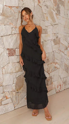 Elegant Collection | Women's Ruffle Maxi Dress with Halter Neck Design | Perfect for Wedding Guests and Summer Events 2