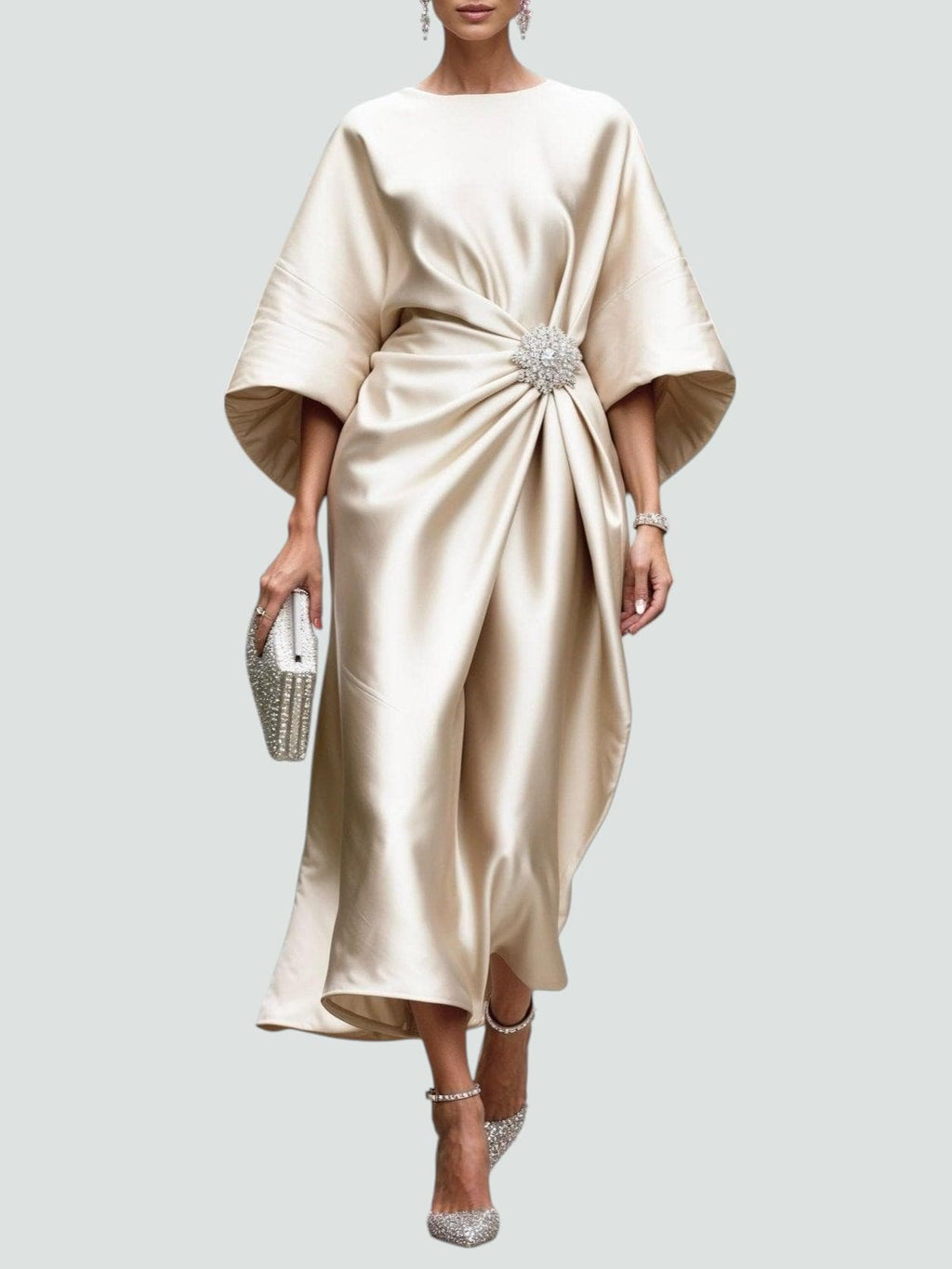 Elegant Collection | Women's White Dress with Timeless Long Cut | Luxurious Shine for All Occasions 5