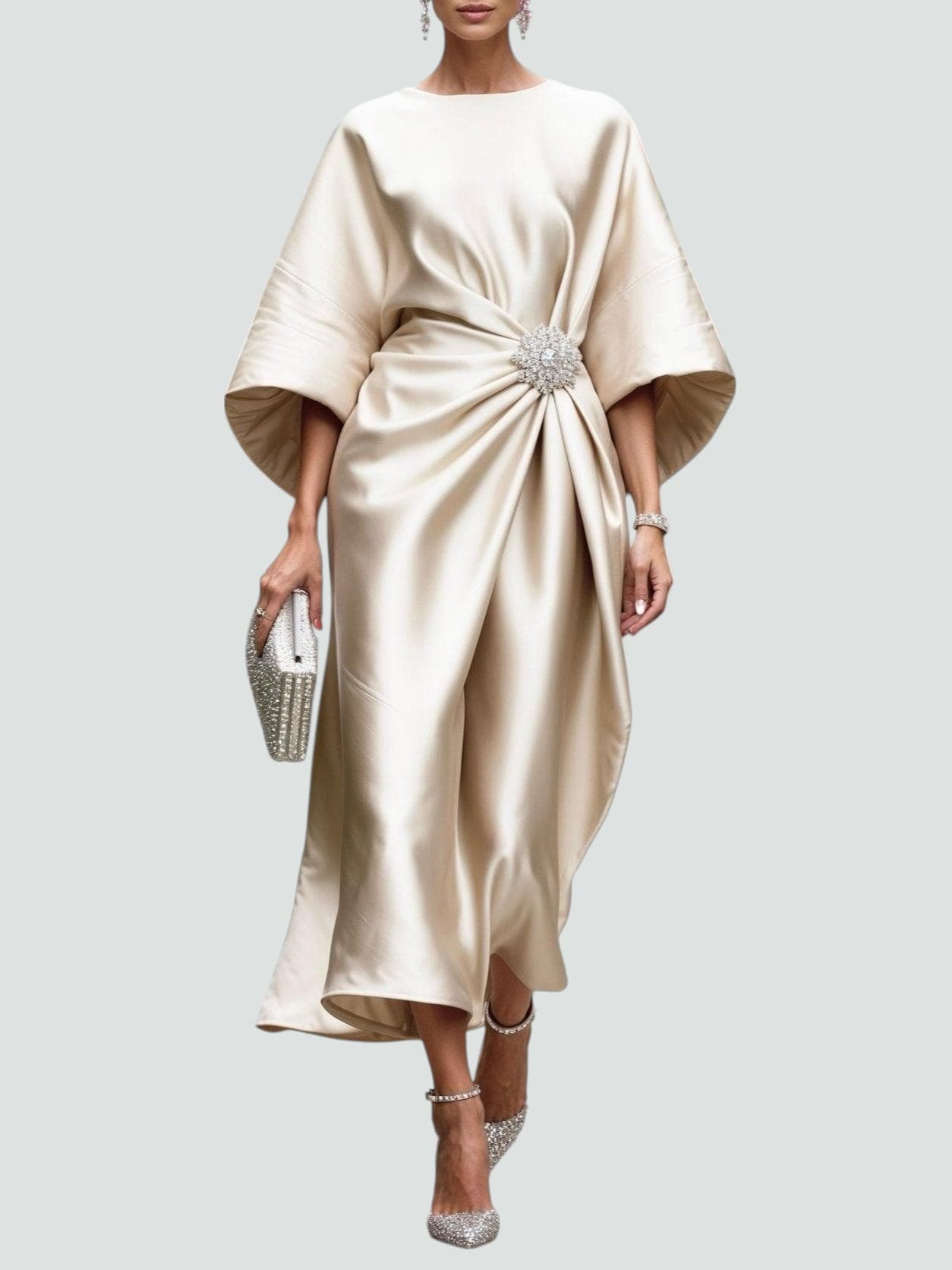 Elegant Collection | Women's White Dress with Timeless Long Cut | Luxurious Shine for All Occasions 5