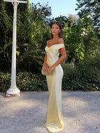 Elegant Evening Gown | Off-Shoulder Satin Dress with Sculpted Bodice | Flattering Fit for Special Occasions 0