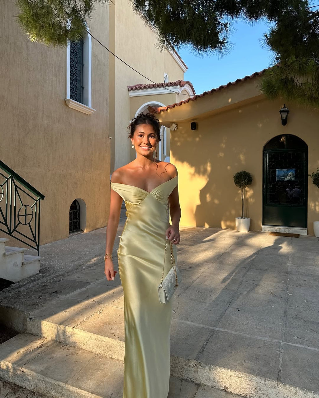 Elegant Evening Gown | Off-Shoulder Satin Dress with Sculpted Bodice | Flattering Fit for Special Occasions 3