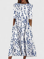 Elegant Floral Midi Dress with Comfortable Stretch Fabric | Long Sleeve Design for Effortless Summer Style 0