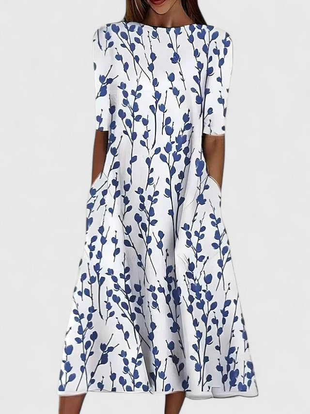 Elegant Floral Midi Dress with Comfortable Stretch Fabric | Long Sleeve Design for Effortless Summer Style 0