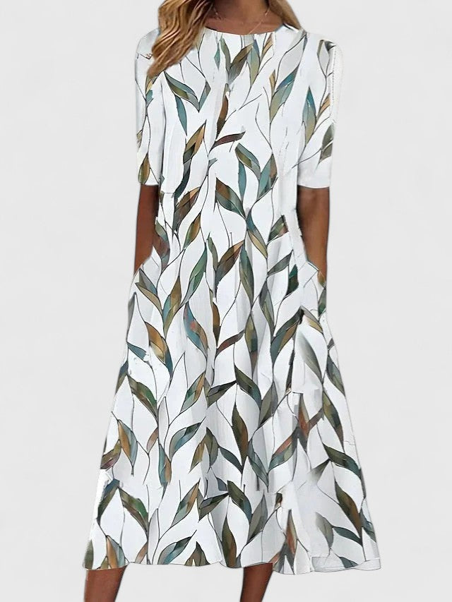 Elegant Floral Midi Dress with Comfortable Stretch Fabric | Long Sleeve Design for Effortless Summer Style 1