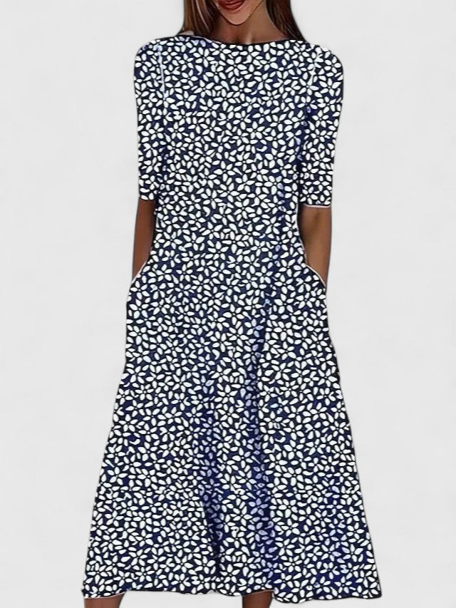 Elegant Floral Midi Dress with Comfortable Stretch Fabric | Long Sleeve Design for Effortless Summer Style 2