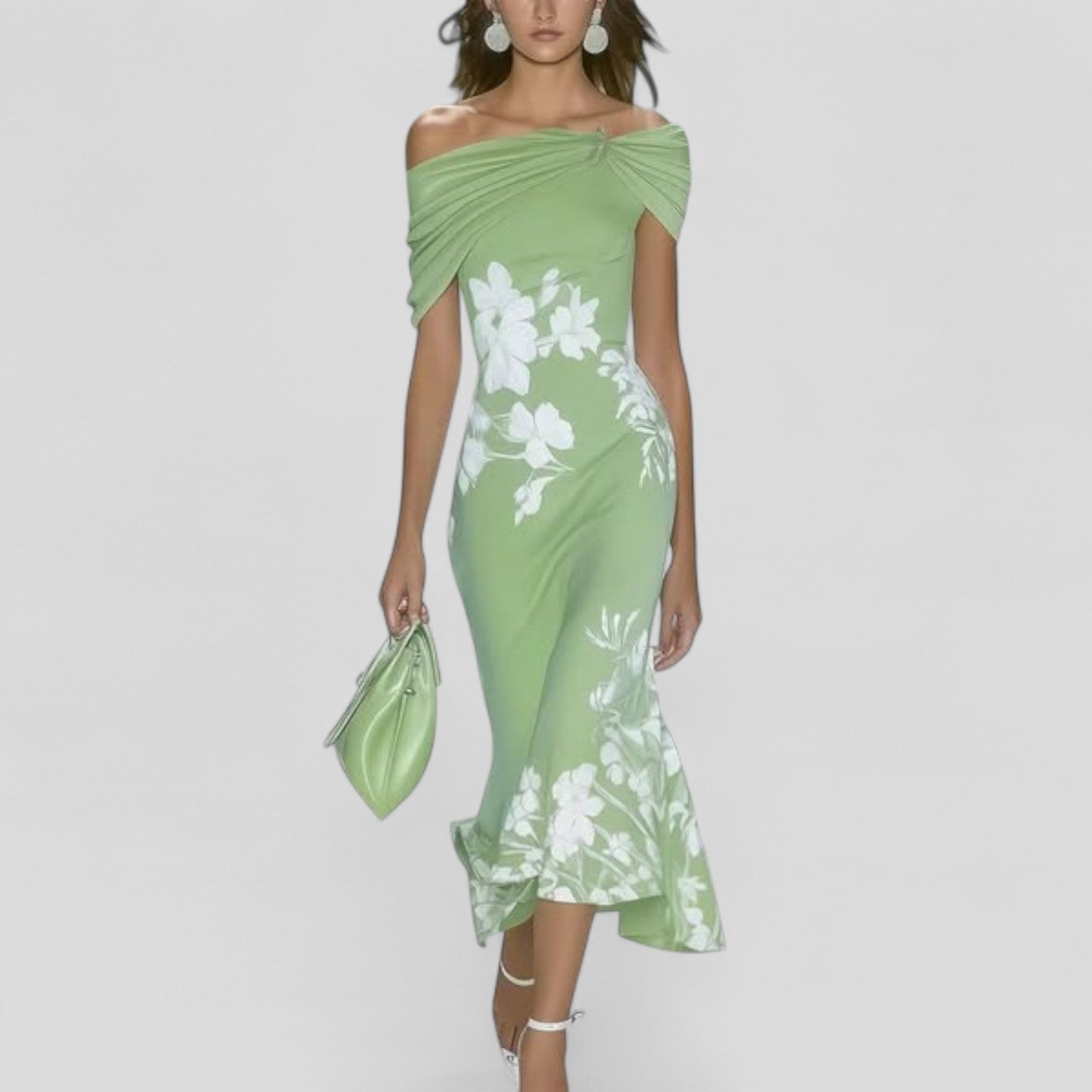 Elegant Floral Midi Dress with Long Sleeves & Relaxed Silhouette for Effortless Style 0