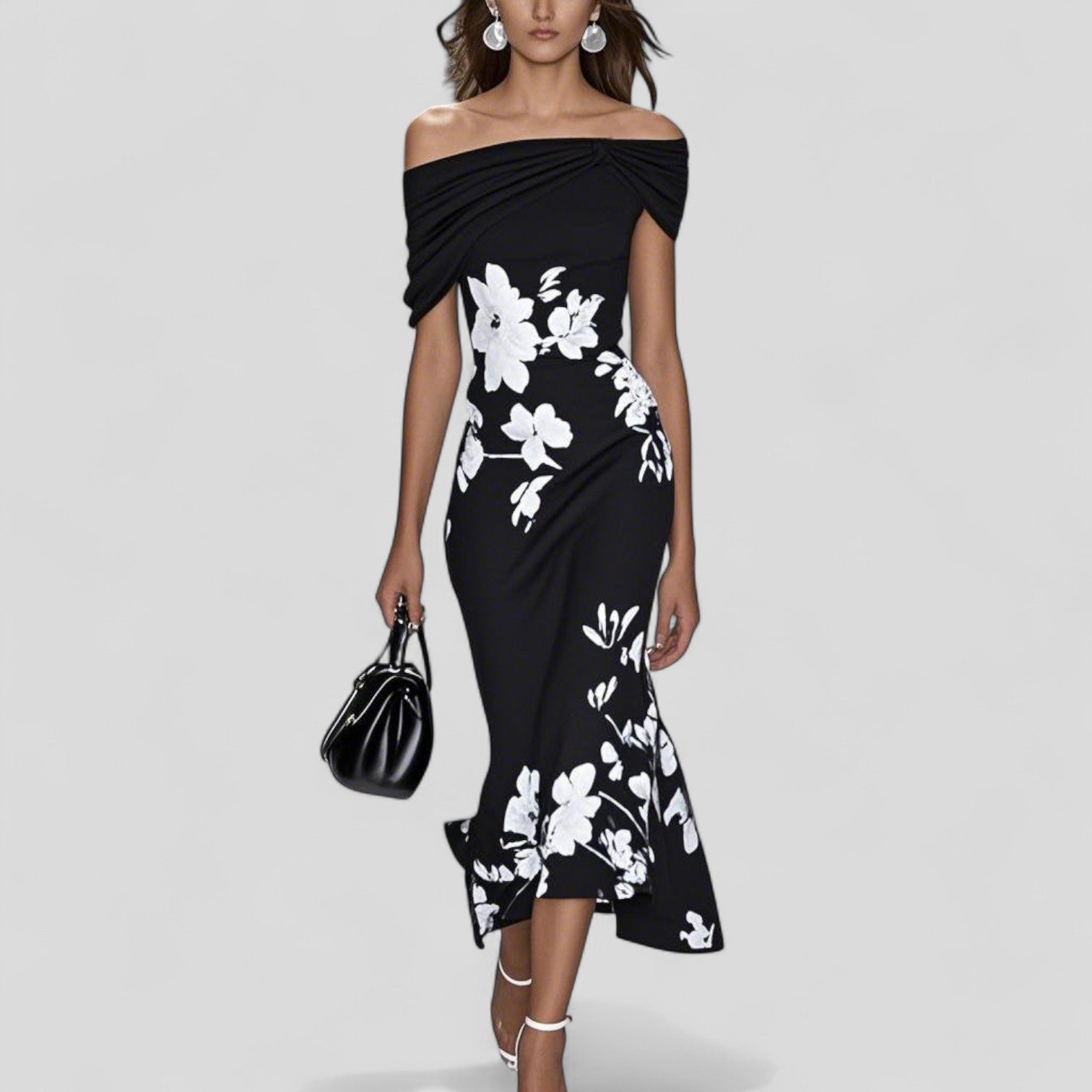 Elegant Floral Midi Dress with Long Sleeves & Relaxed Silhouette for Effortless Style 2