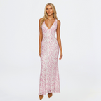 Elegant Floral Wedding Guest Dress with V-Neckline | Timeless Charm for Special Occasions 0