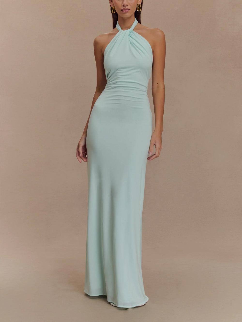 Elegant Halter Maxi Dress with Ruched Detailing | Timeless Long Dress for Women 0
