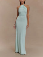 Elegant Halter Maxi Dress with Ruched Detailing | Timeless Long Dress for Women 0