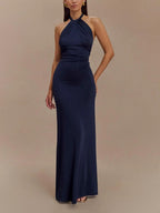 Elegant Halter Maxi Dress with Ruched Detailing | Timeless Long Dress for Women 1