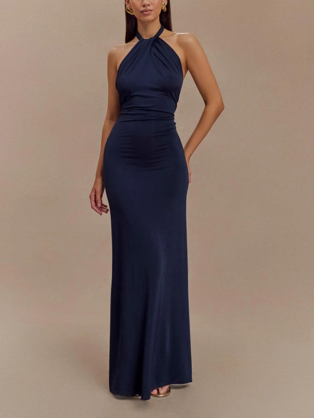 Elegant Halter Maxi Dress with Ruched Detailing | Timeless Long Dress for Women 1