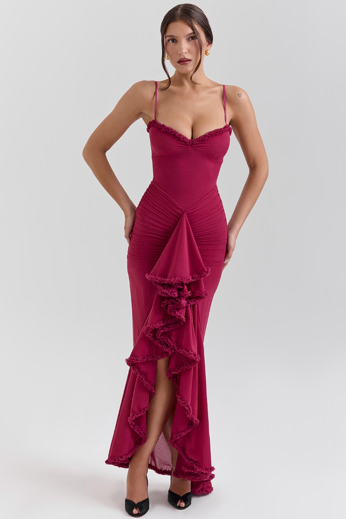 Elegant Lace Ruched Dress | Women's Cocktail Dress with Cascading Ruffles | Flattering Silhouette for Effortless Elegance 2