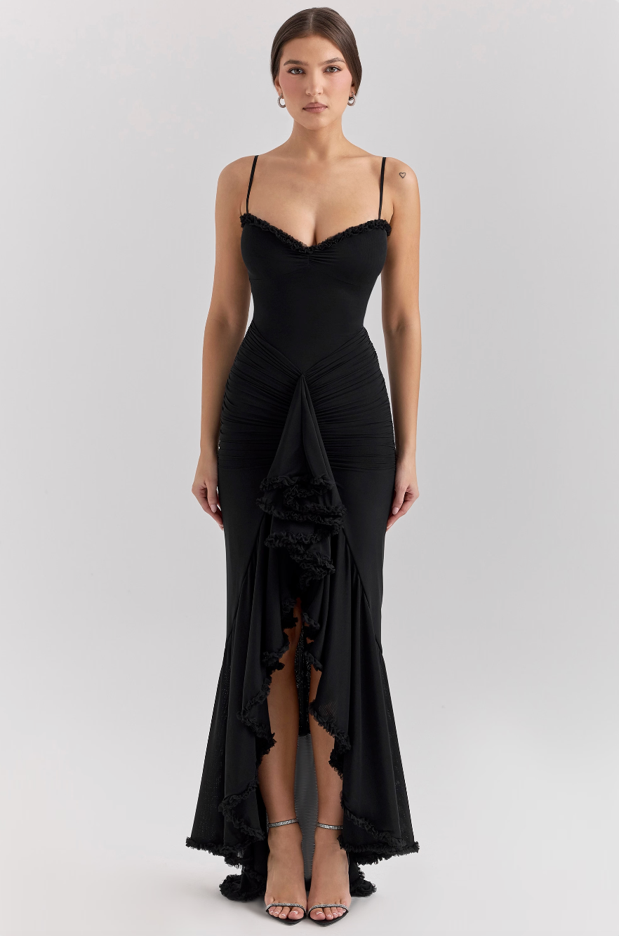 Elegant Lace Ruched Dress | Women's Cocktail Dress with Cascading Ruffles | Flattering Silhouette for Effortless Elegance 3