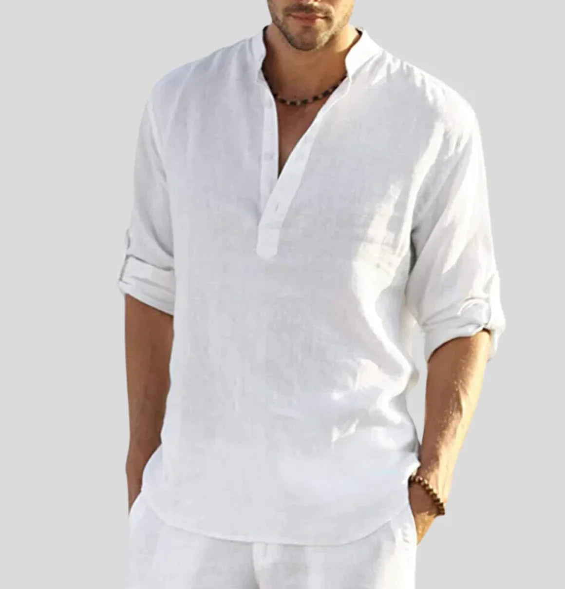 Elegant Linen Men's Dress Shirt with Timeless Collar Design | Versatile Style for Any Occasion 0
